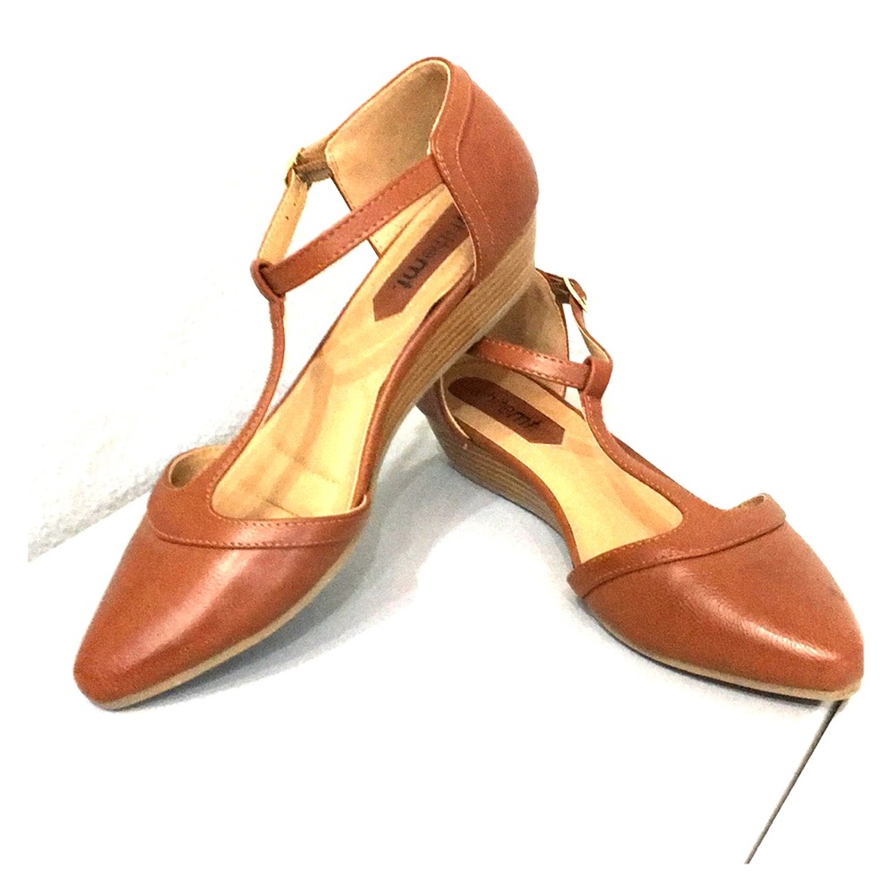 Vegan Leather T-strap Flats by White Mt. tan/brown